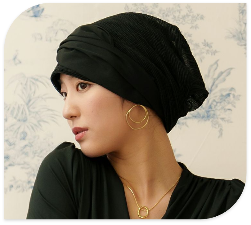 医療用帽子(ケア帽子) -Audrey LUXE- スカーフタイプ/ラメプリーツ