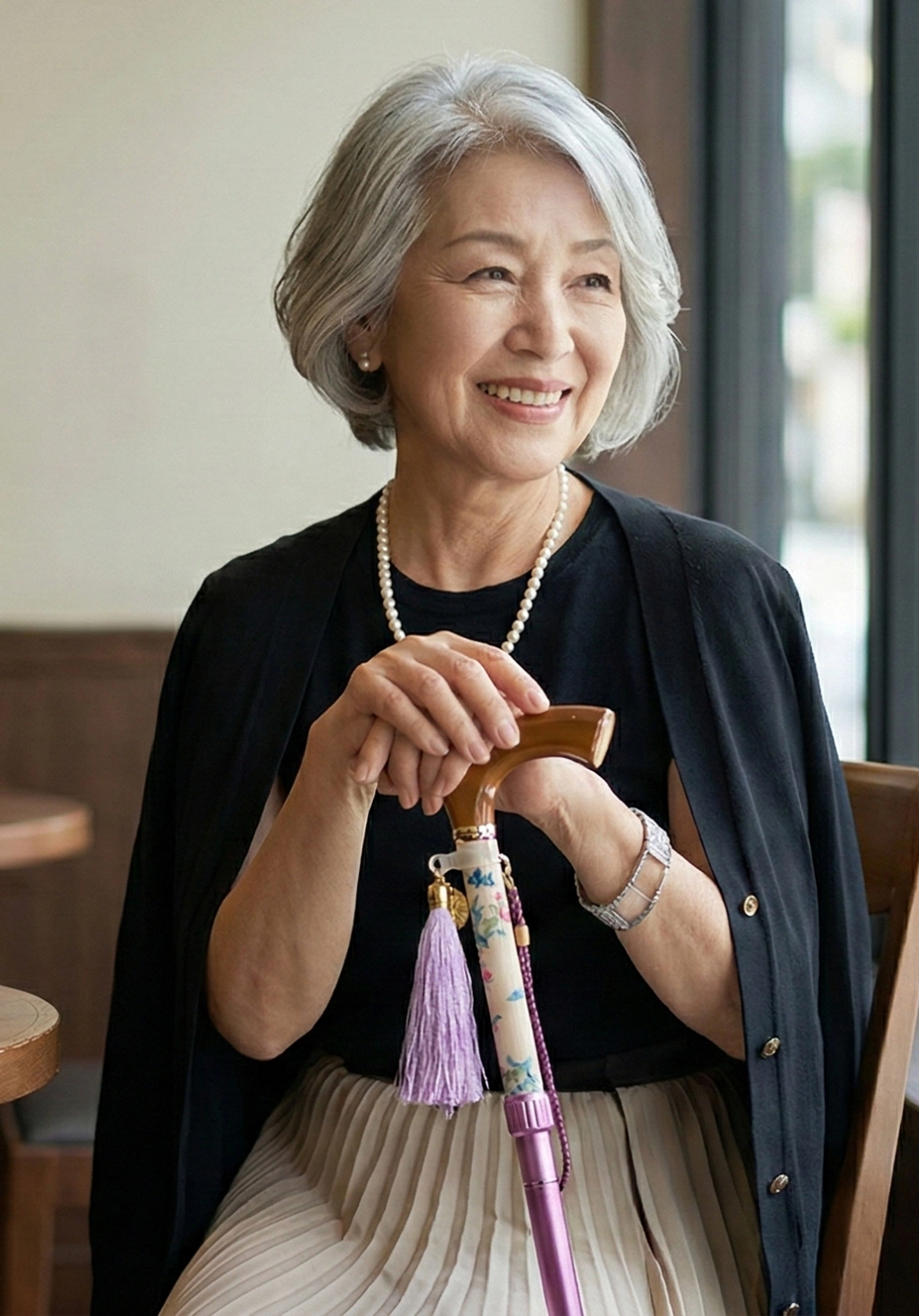 おしゃれ　杖・おしゃれ杖　BON BON STICK　メインビジュアル おしゃれ　杖のコーデ2（スマホ）