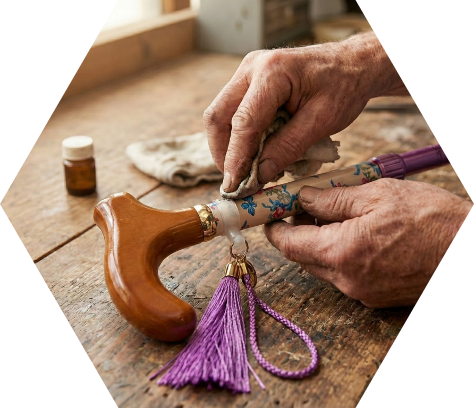おしゃれ　杖・おしゃれ杖　BON BON STICK　職人仕立てのおしゃれ　杖 生地巻きの繊細な風合い