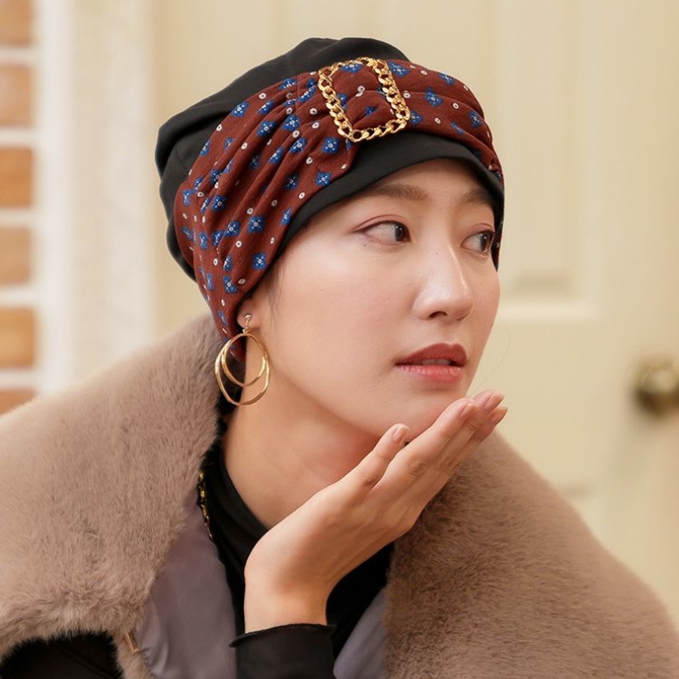 医療用帽子(ケア帽子) -Jean- ニットタイプ /プリーツ巻きコサージュ