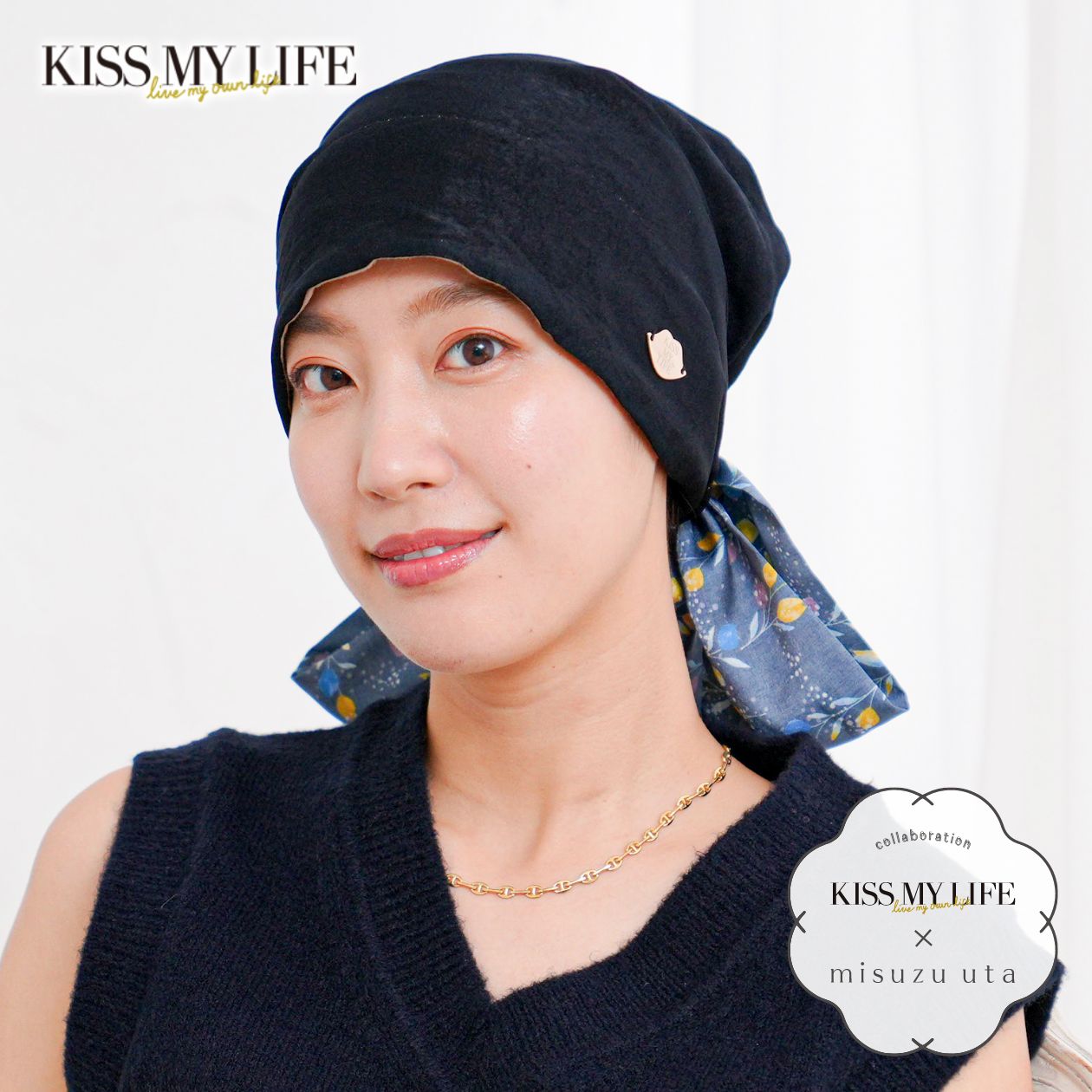 医療用帽子(ケア帽子) -Audrey LUXE- スカーフタイプ/ ハートプッチ柄