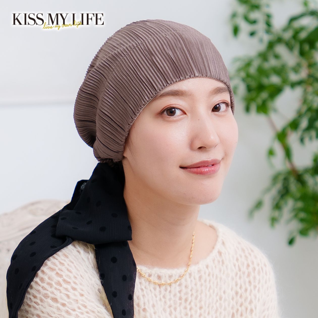 医療用帽子(ケア帽子) -Audrey LUXE- スカーフタイプ/ ハートプッチ柄