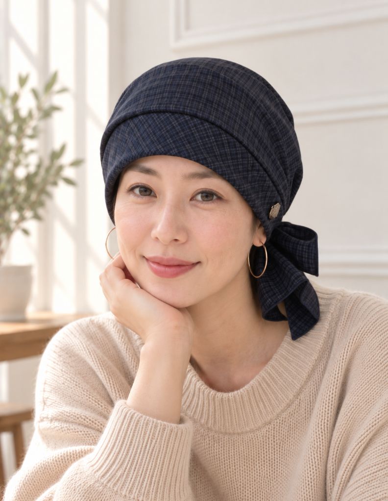 医療用帽子(ケア帽子) -Karina- バンダナタイプ/クラシックグレンチェック柄