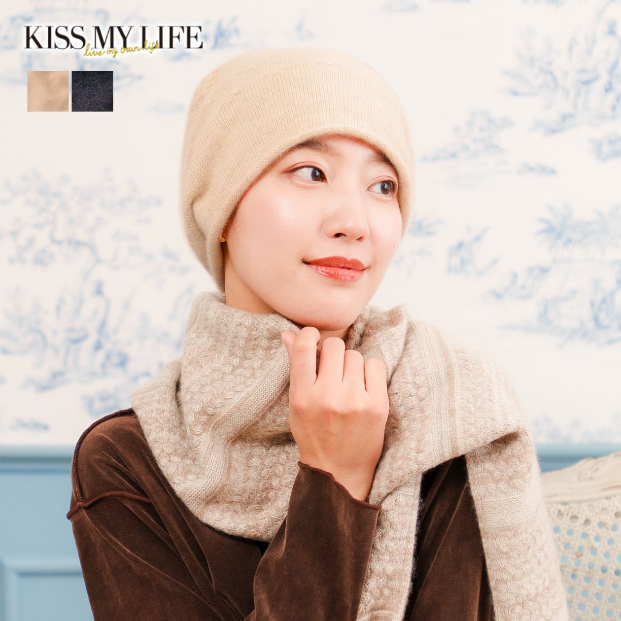 医療用帽子(ケア帽子) -Jean- ニットタイプ /バックル水彩