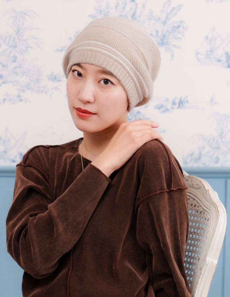 医療用帽子(ケア帽子) -Jean- カシミア フレンチストライプ