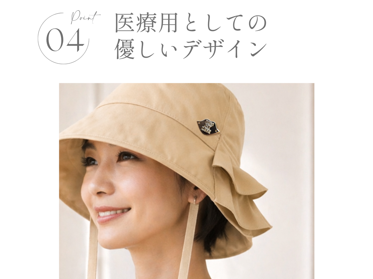 医療用帽子(ケア帽子) ーBrigitteーつば付きタイプ/フリルバケット　クールマックス仕様- FEATURES -