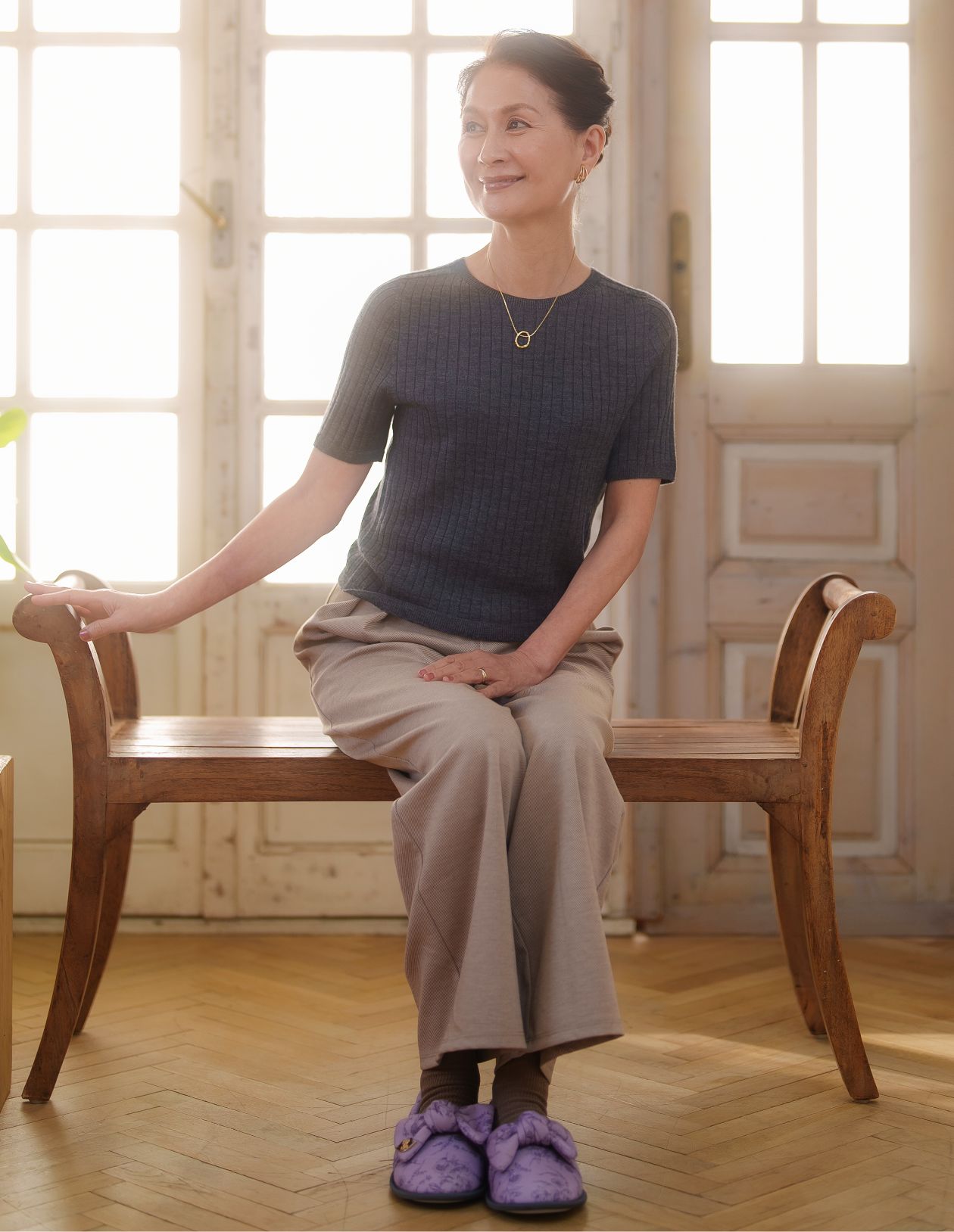 あゆみ × KISS MY LIFE　介護ケアシューズ Ptit Fleu柄｜室内用