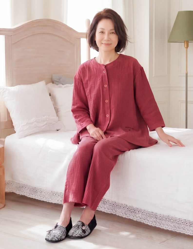 Wガーゼ レディース 前開きパジャマ 介護用パジャマ
