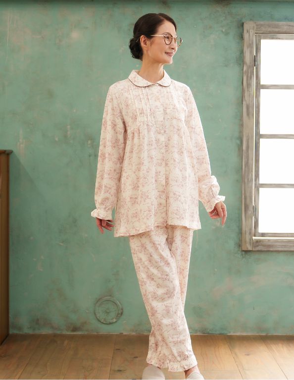 Wガーゼ 夫婦ペア 前開きパジャマ