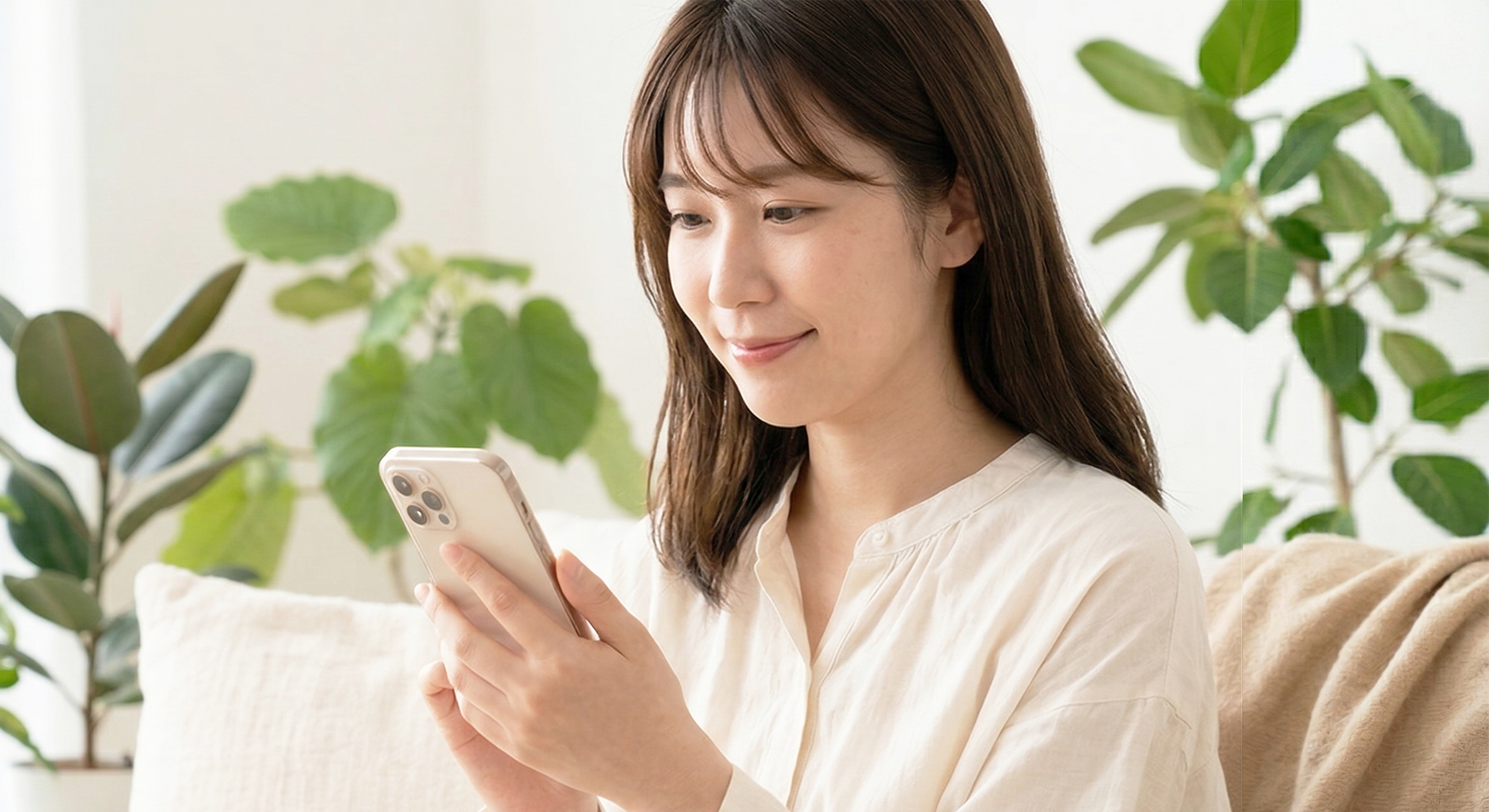 スマートフォンでメールを送信してお申し込みを完了する様子。