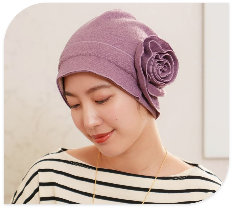 医療用帽子(ケア帽子) -Jean- ニットタイプ/巻きコサージュ ライラック