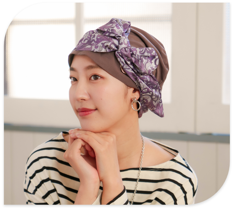 医療用帽子(ケア帽子) -Audrey LUXE- スカーフタイプ/ ハートプッチ柄
