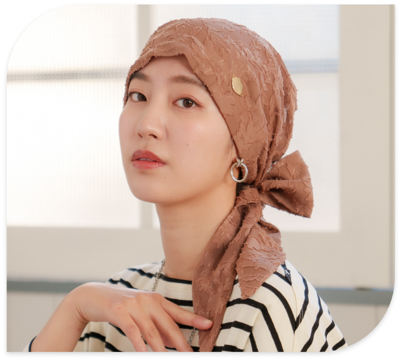 医療用帽子(ケア帽子) -Audrey- スカーフタイプ/花柄カットジャガード