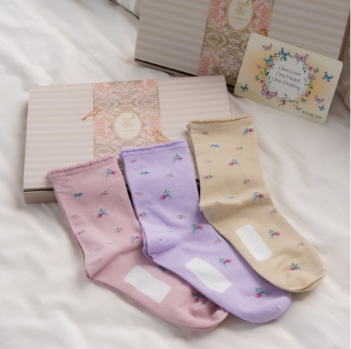 締め付けない お名前の書けるソックス 靴下3足セット PETIT FLOWER