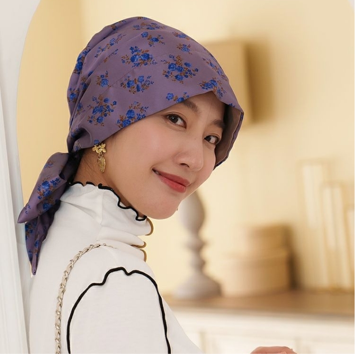 医療用帽子(ケア帽子) -Audrey- スカーフタイプ/花柄