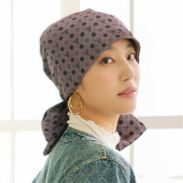 医療用帽子(ケア帽子) -Audrey- スカーフタイプ/クローバー