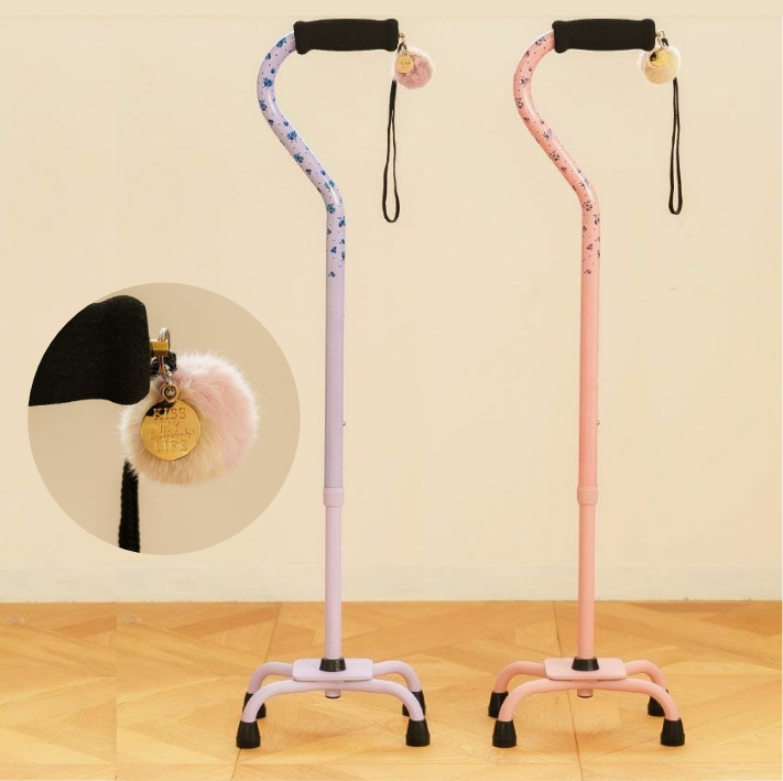 伸縮自立型杖（4点杖）-BONBON STICK- Flower Garden / フラワードット柄