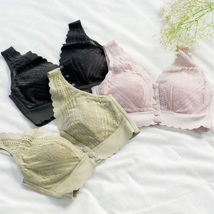 乳がんブラ 前開きボタン ナチュラルレース （パッド対応）
