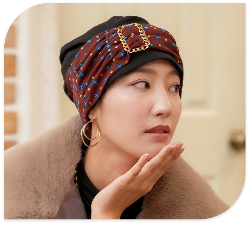 医療用帽子(ケア帽子) -Jean- ニットタイプ/バックル付き vintageスカーフ柄