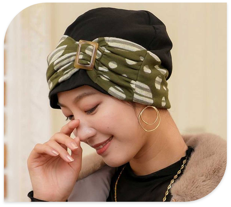 医療用帽子(ケア帽子) -Jean- ニットタイプ/バックル付き レトロドット柄