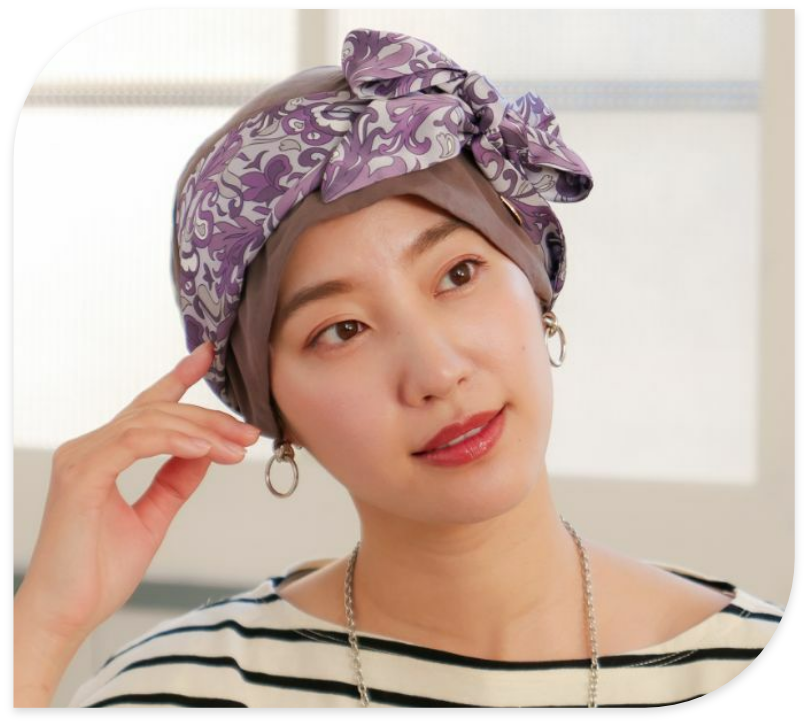 医療用帽子(ケア帽子) -Audrey LUXE- スカーフタイプ/ ハートプッチ柄